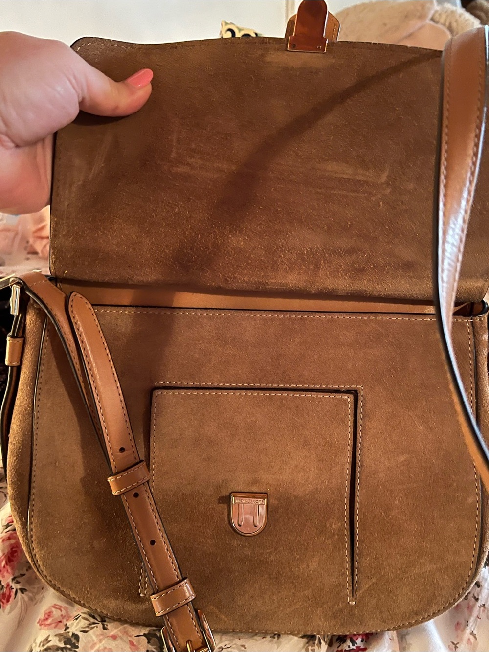 Michael Kors Suede Satchel in Chocolate Brown with Tan Trim - Picture 3 of 7